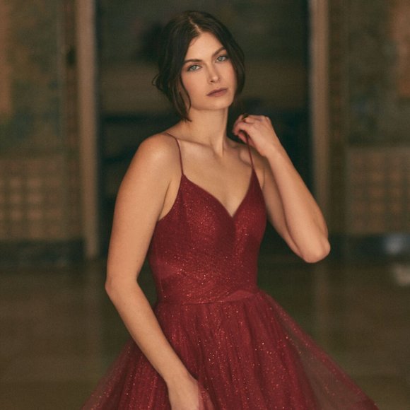 Terani Couture - V-Neck Glitter Ball Gown - Picture 2 of 4